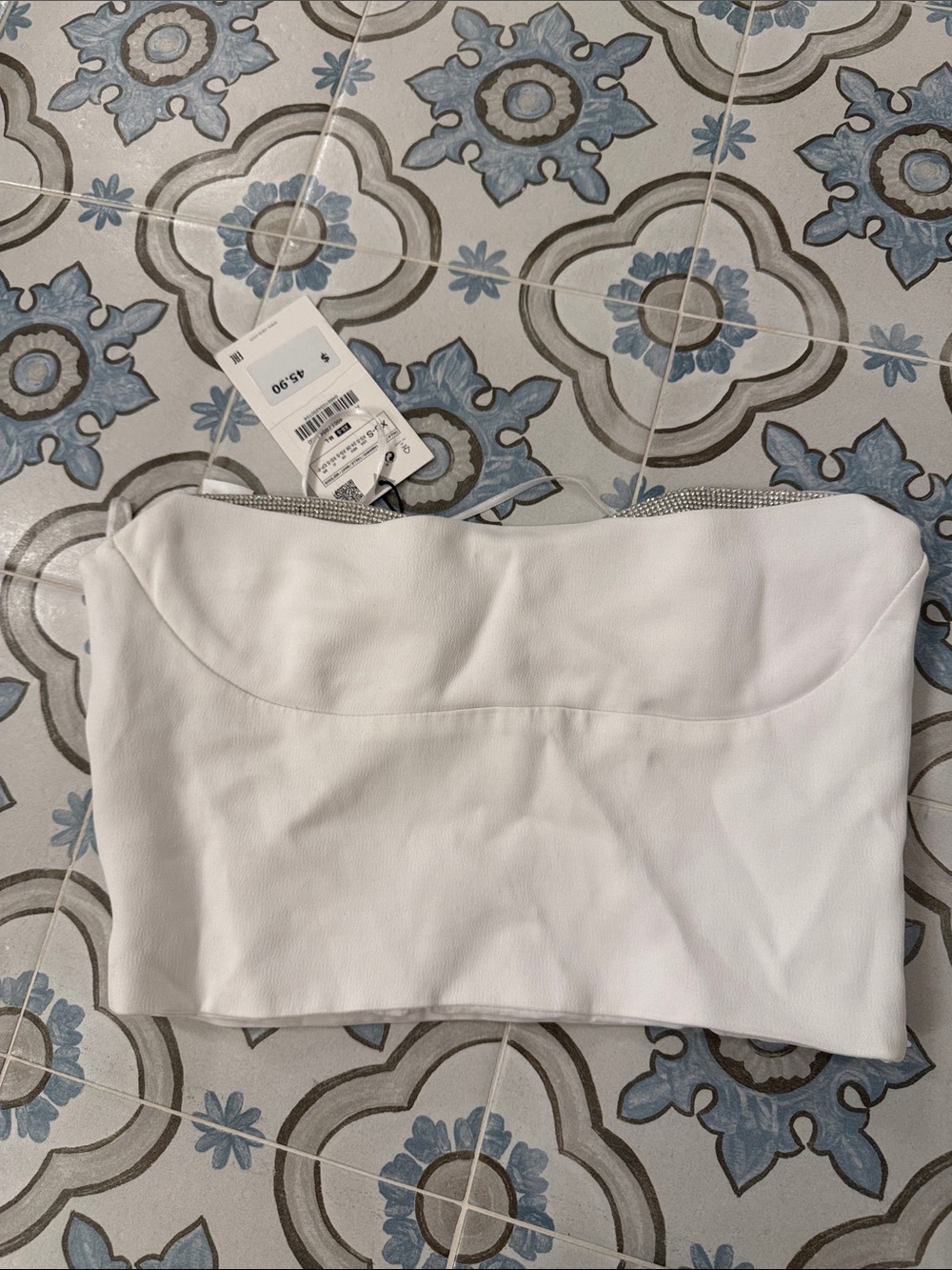Zara White Strapless Bandeau Top with sparkles - XS